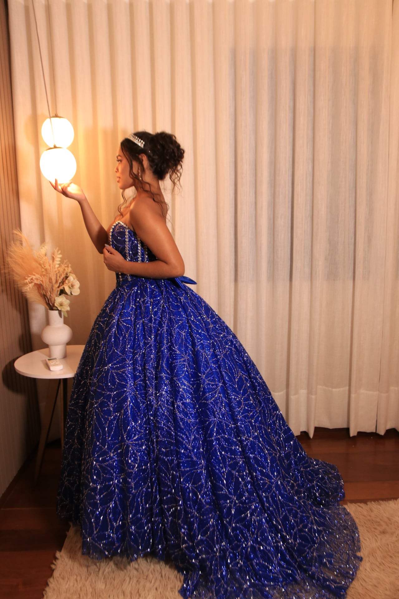 Vestido Azul Royal Pedraria - Ângulo